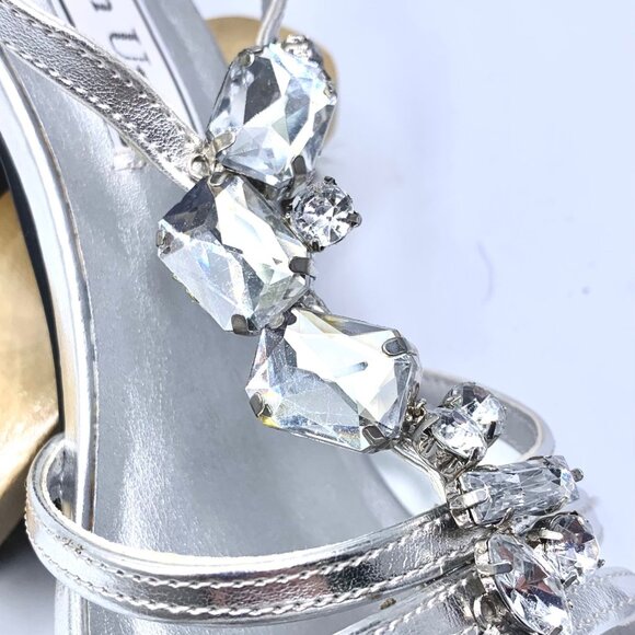 Touch Ups Silver Chunky Rhinestone Strappy High Heel Sandals 6 Black Tie - Picture 3 of 12